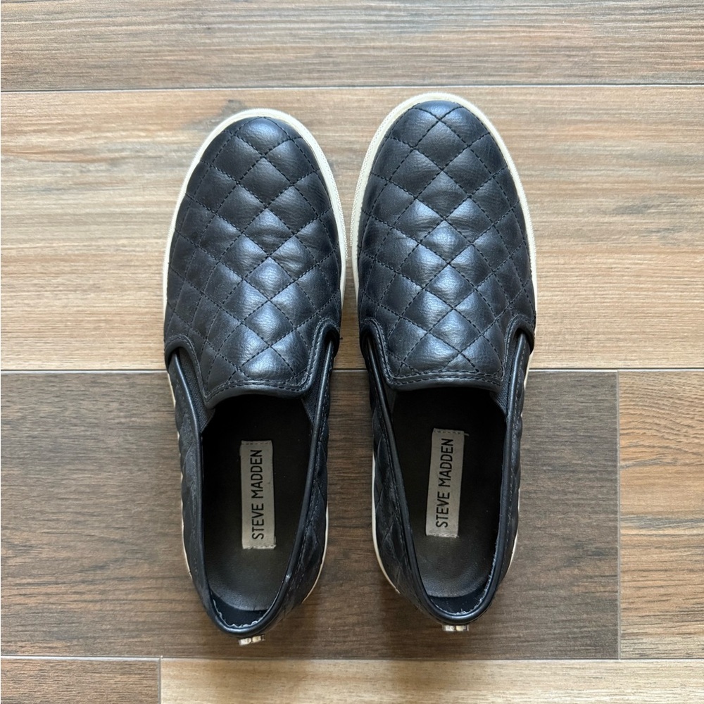 Steve Madden Black Quilted Slip-On Loafers